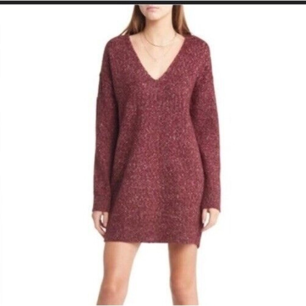 TREASURE & BOND V-Neck Sweater Dress Red Cotton Blend Women